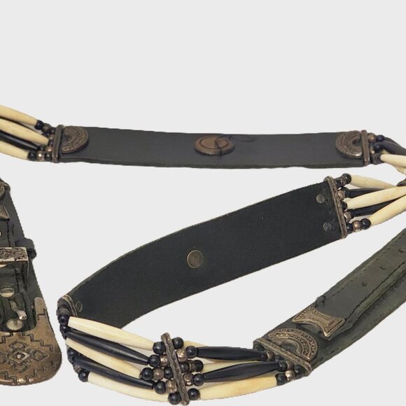 Western, Boho-Chic. Tribal American...Genuine Leather , Bones Belt S36 - Picture 2 of 6